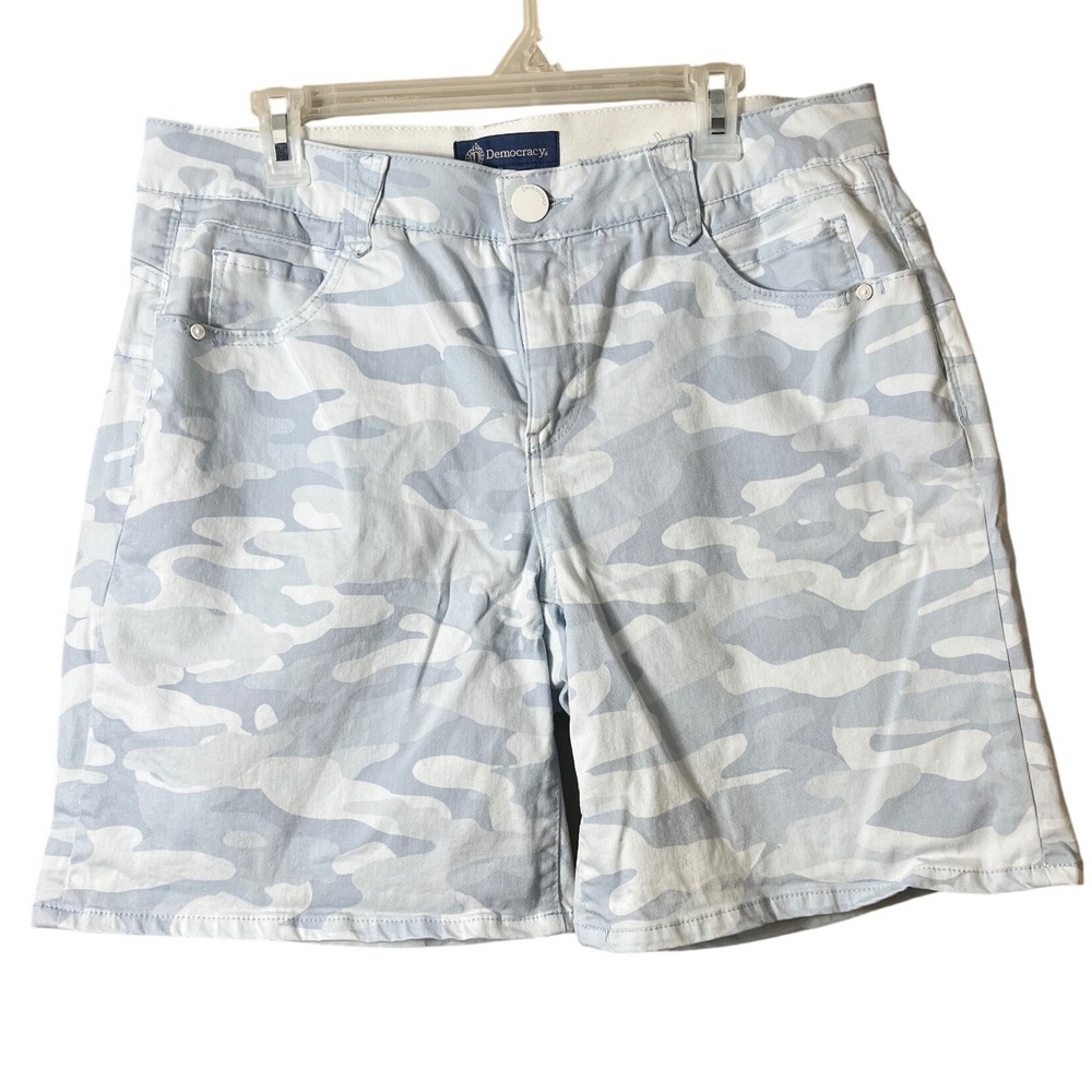 Democracy Ab Solution Bermuda Shorts Light Blue Gray Camo Size 16W Stretch - Picture 3 of 11